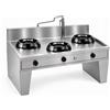 Casta Cucina wok a gas su base a ponte con colonna acqua e canale con lavaggio, 3 fuochi, 1500 x 900 mm, h 850 mm - 9,5 kW