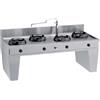 Casta Cucina wok a gas su base a ponte con colonna acqua e canale con lavaggio, 4 fuochi, 2000 x 900 mm, h 850 mm - 9,5 kW