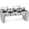 Casta Cucina wok a gas su base a ponte con colonna acqua e canale con lavaggio, 5 fuochi, 2500 x 900 mm, h 850 mm - 21,0 kW