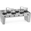 Casta Cucina wok a gas su base a ponte con colonna acqua e canale con lavaggio, 6 fuochi, 3000 x 900 mm, h 850 mm - 9,5 kW