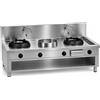 Casta Cucina wok a gas con doppio scarico e comando a ginocchio, 3 fuochi, 1300 x 850 mm, h 700 mm - 9,5 kW