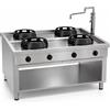Casta Cucina wok a gas da centro sala con canale centrale senza lavaggio, 4 fuochi, 1000 x 1100 mm, h 850 mm - 14,0 kW