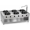 Casta Cucina wok a gas da centro sala con canale centrale senza lavaggio, 6 fuochi, 1500 x 1100 mm, h 850 mm - 14,0 kW