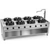 Casta Cucina wok a gas da centro sala con canale centrale senza lavaggio, 8 fuochi, 2200 x 1200 mm, h 850 mm - 21,0 kW
