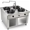 Casta Cucina wok a gas da centro sala con canale centrale e lavaggio, 4 fuochi, 1200 x 1200 mm, h 850 mm - 14,0 kW