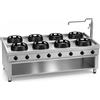 Casta Cucina wok a gas da centro sala con canale centrale e lavaggio, 8 fuochi, 2200 x 1200 mm, h 850 mm - 14,0 kW