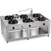 Casta Cucina wok a gas da centro sala bifronte con doppio scarico, 4 fuochi, 1400 x 1400 mm, h 850 mm - 9,5 kW