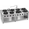 Casta Cucina wok a gas da centro sala bifronte con doppio scarico, 8 fuochi, 2700 x 1400 mm, h 850 mm - 9,5 kW