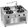 Casta Cucina wok a gas da centro sala bifronte con canale centrale, 4 fuochi, 1200 x 1400 mm, h 850 mm - 14,0 kW