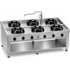Casta Cucina wok a gas da centro sala bifronte con canale centrale, 6 fuochi, 1800 x 1400 mm, h 850 mm - 9,5 kW