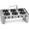 Casta Cucina wok a gas da centro sala bifronte su base a ponte, 6 fuochi, 1800 x 1400 mm, h 850 mm - 9,5 kW