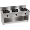 Casta Cucina wok a gas con canale posteriore senza lavaggio, 3 fuochi, 1500 x 700 mm, h 850 mm - 14,0 kW