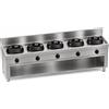 Casta Cucina wok a gas con canale posteriore senza lavaggio, 5 fuochi, 2500 x 700 mm, h 850 mm - 21,0 kW