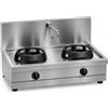 Casta Cucina wok a gas con canale posteriore senza lavaggio e alzatina 400 mm, 2 fuochi, 1000 x 700 mm, h 315 mm - 21,0 kW