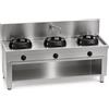 Casta Cucina wok a gas con canale posteriore senza lavaggio e alzatina 400 mm, 3 fuochi, 1800 x 700 mm, h 850 mm - 9,5 kW