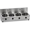 Casta Cucina wok a gas con canale posteriore senza lavaggio e alzatina 400 mm, 4 fuochi, 2000 x 700 mm, h 315 mm - 14,0 kW