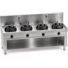 Casta Cucina wok a gas con canale posteriore senza lavaggio e alzatina 400 mm, 4 fuochi, 2000 x 700 mm, h 850 mm - 21,0 kW