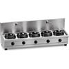 Casta Cucina wok a gas con canale posteriore senza lavaggio e alzatina 400 mm, 5 fuochi, 2500 x 700 mm, h 315 mm - 14,0 kW