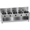 Casta Cucina wok a gas con canale posteriore senza lavaggio e alzatina 400 mm, 5 fuochi, 3000 x 700 mm, h 850 mm - 21,0 kW