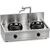 Casta Cucina wok a gas con canale posteriore e sistema di lavaggio, 2 fuochi, 1200 x 700 mm, h 315 mm - 21,0 kW