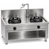 Casta Cucina wok a gas con canale posteriore e sistema di lavaggio, 2 fuochi, 1200 x 700 mm, h 850 mm - 21,0 kW