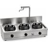Casta Cucina wok a gas con canale posteriore e sistema di lavaggio, 3 fuochi, 1500 x 700 mm, h 315 mm - 14,0 kW