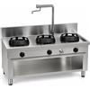 Casta Cucina wok a gas con canale posteriore e sistema di lavaggio, 3 fuochi, 1500 x 700 mm, h 850 mm - 14,0 kW