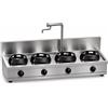 Casta Cucina wok a gas con canale posteriore e sistema di lavaggio, 4 fuochi, 2400 x 700 mm, h 315 mm - 9,5 kW