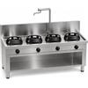 Casta Cucina wok a gas con canale posteriore e sistema di lavaggio, 4 fuochi, 2400 x 700 mm, h 850 mm - 9,5 kW