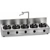 Casta Cucina wok a gas con canale posteriore e sistema di lavaggio, 5 fuochi, 2500 x 700 mm, h 315 mm - 21,0 kW