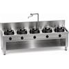 Casta Cucina wok a gas con canale posteriore e sistema di lavaggio, 5 fuochi, 2500 x 700 mm, h 850 mm - 21,0 kW