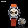Sugess Pilot Watch ST19 Movimento di origine Orologio da polso con collo a cigno Cronografo meccanico Sappire Crystal Militare Limited Racing 1963