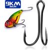 9KM DWLIFE Ami da Pesca Doppi 50~200 Pezzi, Ami Classici Neri a Forma di Rana, Ami Affilati con Ardiglione per Esca di Riccio, Ami da Pesca di Ricambio per Esche Artificiali