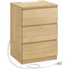 VASAGLE Comodino con Stazione di Ricarica, Tavolino Laterale con 3 Cassetti, 2 Prese AC, 2 Porte USB, per Soggiorno, Camera da Letto, Studio, Moderno, Giallo Paglia