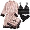 HUAZHENMIAN Nuovo Set Pigiama da Donna 2025, 4 Pezzi, in Raso con Pizzo e Spalline, Sexy, Vestito Pigiama, Delicato sulla Pelle, Comodo, Casual, Gonna Pigiama