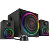 Speedlink GRAVITY CARBON RGB 2.1 - Bluetooth Altoparlanti per PC con Subwoofer in legno, sistema di altoparlanti attivi 120 Watt audio, jack da 3,5 mm, AUX, telecomando da tavolo, nero