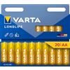 VARTA Pile AA, Confezione da 20, Longlife, alcaline, 1,5 V | Formato LR6, Made in Germany, conservazione fino a 10 anni, per telecomando, orologio da parete, radio, sveglia o torcia