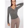 Tezenis Maglia Leggerissima Scollo V Pizzo/lana Merino Donna Grigio