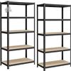 Set 2 Scaffali Metallo Neri 5 Ripiani Garage Magazzino 600kg 100x50x200cm GLR050
