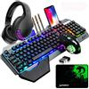Selius Set di tastiera e mouse da gaming wireless - Retroilluminazione RGB - 104 tasti - Con cuffie