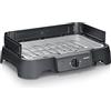 Severin Barbecue Elettrico da Tavolo, Griglia Inox, per Balcone, 2000 W | Max 200°C, riscaldamento rapido, con manopola, pulizia facile, con vaschetta raccogligrasso, 38x22 cm, nero, mod. 8593