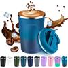Volhoply Tazza da caffè da viaggio a doppia parete isolata da 350 ml, con coperchio a ribalta, riutilizzabile, in acciaio inox, a prova di perdite, portatile, adatta per bevande calde e fredde (notte
