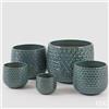 EDG Enzo De Gasperi Vaso Cachepot Bombato a Riquadri Ceramica Teal - Set 5 Pezzi