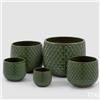 EDG Enzo De Gasperi Vaso Cachepot Bombato a Riquadri Ceramica Verde - Set 5 Pezzi