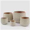 EDG Enzo De Gasperi Vaso Cachepot Bombato a Riquadri Ceramica Avorio - Set 5 Pezzi
