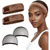 Kinesgsg 4 Pezzi Fascia per Parrucca Antiscivolo, Regolabile Velluto Fascia per Parrucche, Marrone Wig Grip Band con 2 Rete per Parruccas, per Fissaggio e Prevenzione Scivolamento Parrucca