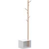 HOMCOM Panca con Appendiabiti da Ingresso Design 40x30x180cm Bianco Legno | Attaccapanni da Terra in Bambù, Panca da Ingresso Bianca, anche per Camera da Letto
