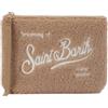 Saint Barth MC2 Pochette Aline in Teddy Beige 21x15,5x7 cm | Logo a Contrasto, Chiusura con Zip, Texture Teddy, Dimensioni Compatte, Scritta Saint Barth
