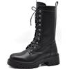 IF Anfibi Donna Alti Militari Combat Biker, Stivali Stringati con Zip Laterale, Suola Carrarmato Chunky, Effetto Scamosciato 733