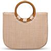Larcenciel Borsa tote da spiaggia con manico rotondo in legno, borse di paglia tessute a mano da donna e tracolla staccabile, borsa a tracolla estiva bohémien, per vacanze, viaggi, 35 x 24 x 8 cm